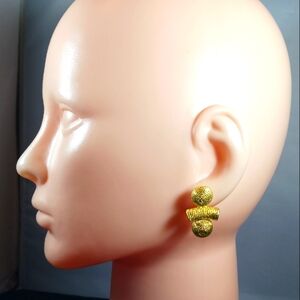 Vintage 70's Gold Tone Spiral Large Pierced Earrings